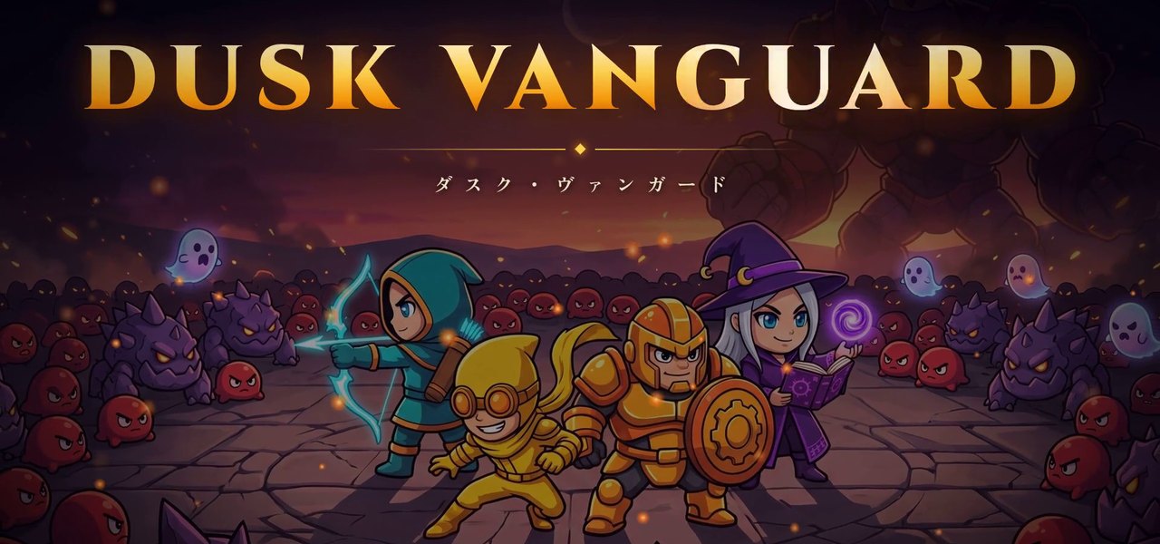 『DUSK VANGUARD』のタイトル画面と4人の主人公